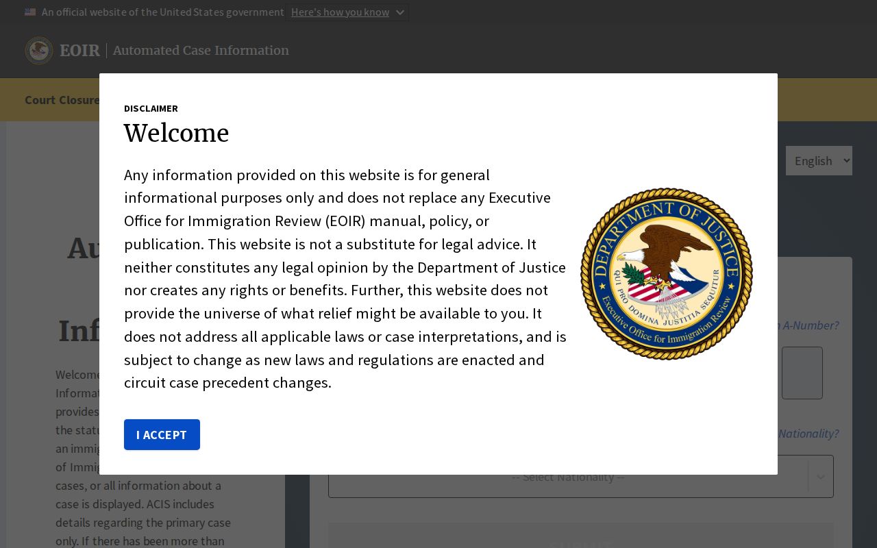 Pike County federal and immigration release check through the EOIR case portal