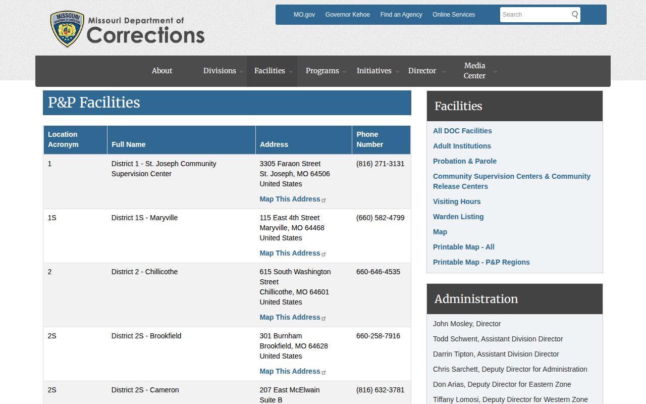 Pike County parole and probation Missouri office directory