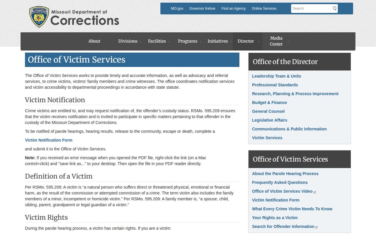 Pike County VINELink inmate check Missouri Victim Services
